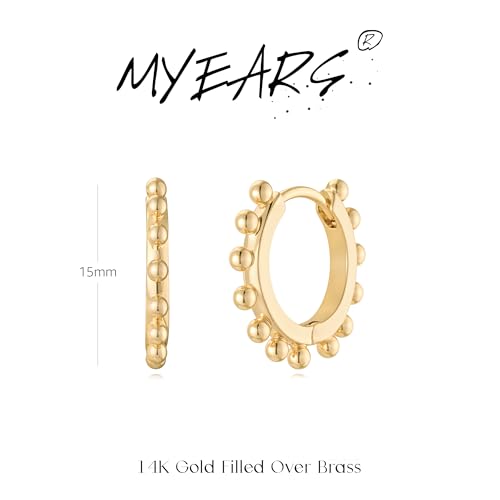 MYEARS Women Earrings Gold Huggie Hoop 14K Small Simple Hypoallergenic Everyday Jewelry - style: Bead Thirteen