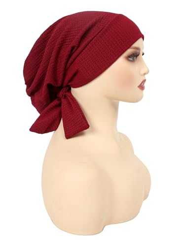 YYAOJHAO Pre Tied Bandanas Headscarf for Women - Solid Wave Chemotherapy Caps Headwrap Chemo Turban Headwear Hats - color: Wine