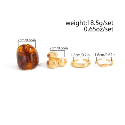 Chunky Adjustable Open Ring for Women Vintage Resin Geometric Ring Boho Statement Ring Set CZ Fashion Classic Jewelry Accessories - color: Gold1