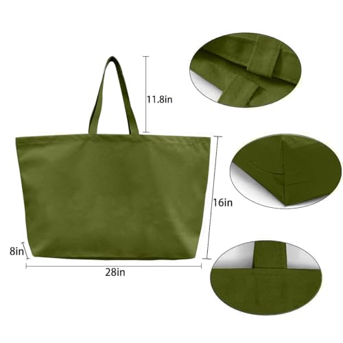 Large Canvas Tote Bag-Extra Big Shopping Beach Totes Bags Reusable Largest Grocery Plain Solid Bag 28"x8"x16" - color: Olive Green