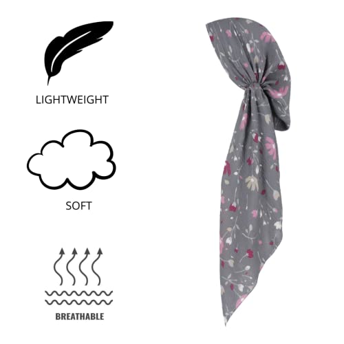 Pretied Head Scarves for Women Featuring Lightweight Crimped Material and Attractive - color: Floral Grey
