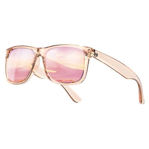 KALIYADI Womens-Sunglasses Polarized-Sunglasses for Women: Retro Trendy Sun Glasses With UV400 Protection for Driving Travel - color: Z04-transparent Tea Frame Pink Lens