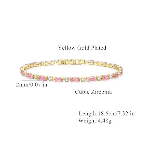 CiNily Adjustable Tennis Bracelets for Women Teen Girls Rainbow Cubic Zirconia Bracelet 14K White Gold Plated Hypoallergenic Slider Bracelet Jewelry Gift - color: Gold-Pink white cz