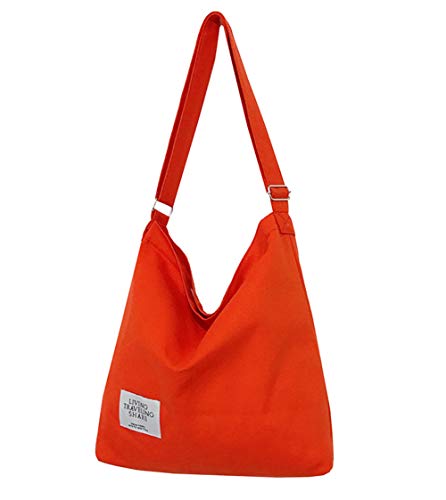 Covelin Women's Retro Large Size Canvas Shoulder Bag Hobo Crossbody Handbag Casual Tote - color: Orange