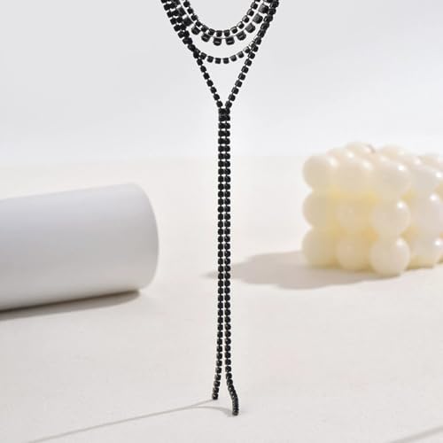 Boho Layered Necklaces for Women Fashion Y Long Neckalce Statement Long Sweater Chain Necklace Black Shiny Choker Necklace Wedding Bridal - color: Style-C