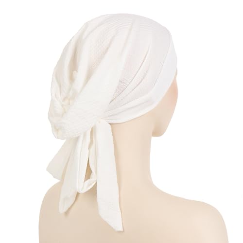 YYAOJHAO Pre Tied Bandanas Headscarf for Women - Solid Wave Chemotherapy Caps Headwrap Chemo Turban Headwear Hats - color: White