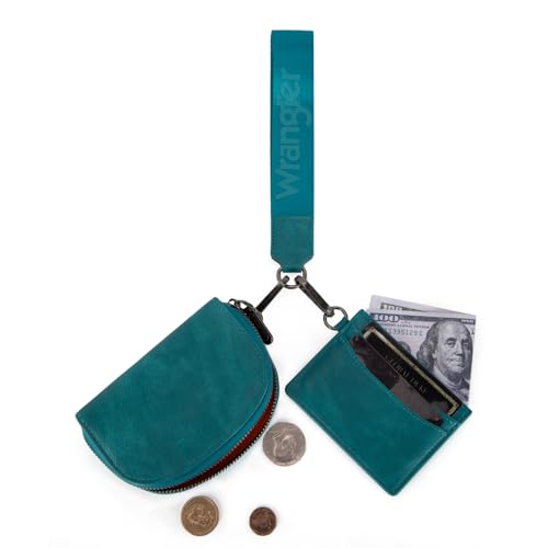 Wrangler KeyChain Wallet Wristlet Wallets for Women Dual Pouch Wristlet with Zipper Womens Credit Card Holder Wallet - color: A-Turquoise