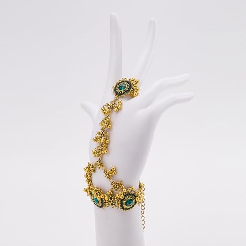 Boho Hand Chain Bracelet Ring For Women Trendy Finger Rings Retro Ethnic Style Dainty Adjustable Wrist Chain Cubic Zirconia Bracelet Wedding Jewelry Stocking Stuffers Engagement Gift - color: Green