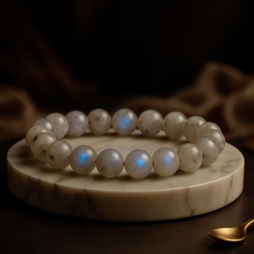 ANAYA AGATE Healing Crystal Bracelet for Women and Men – 8mm Round Beaded Bracelet for Men and Women – Unisex Stretchy Gemstone Bracelet for Healing and Protection - color: Moonstone