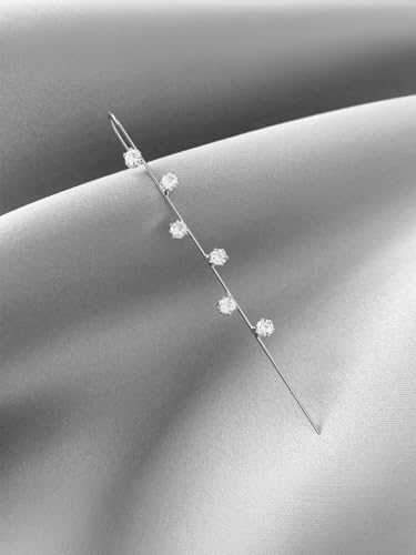 Ear Wrap Hook Earrings for Women Fashion Ear Cuff Crawler Earrings Silver Gold Long Piercing Crystal Curve Style Earring Stick Ear Wrap Earring Rhinestone Trendy Jewelry Gifts - color: six rhinestone-silver