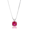 MAX + STONE Cushion Cut Gemstone Necklace | 8mm Solitaire Birthstone Necklace for Women | Gemstone Pendant Necklaces with 18 inch Box Chain - color: Created Ruby