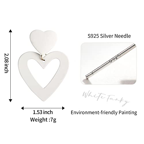 Double Heart Earrings Dangling Heart Drop Earrings For Women Love Heart Dangle Earrings Birthday Gift - color: White