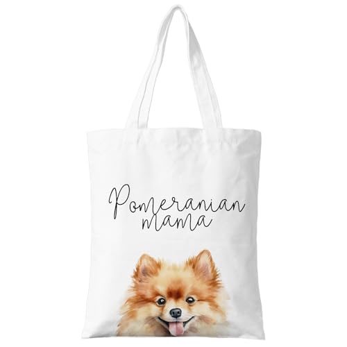 Dog Mama Canvas Tote Bag for Women, Dogs Lover Gift for Dog Mom, Birthday Christmas Cute Rottweiler Gifts For Women. - color: Pomeranian Mama (025)