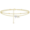 Ankle Bracelets for Women Waterproof 14K Gold Plated CZ Initial Anklet for Women Dainty Layered Letter Heart Ankle Bracelets Handmade Adjustable Foot Chain Anklet Summer Beach Jewelry - color: gold H