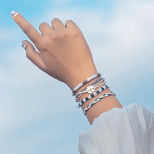 FANCY SHINY Boho Nautical Compass String Bracelets Beaded Clay Beads Bracelet Stackable Friendship Bracelets Summer Beach Outfits for Women Girls - color: Green
