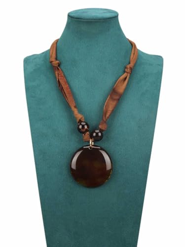 GelConnie Long Necklaces for Women Boho Large Pendant Necklace Casual Bohemian Brown Leather Choker Sweater Circle Statement Stone Necklace - style: Brown Stone Choker Necklace