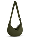 Crossbody Crescent Bag for Women Men Trendy, Crescent Sling Bag with Adjustable Strap, 2 Zippers Lightweight - color: Olive Green