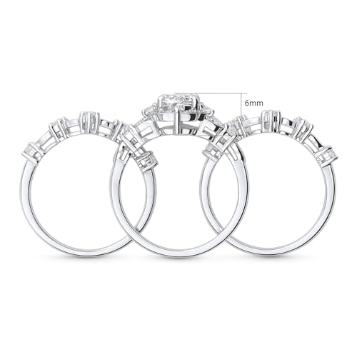 BERRICLE Sterling Silver CZ Halo Wedding Engagement Rings for Women, Oval Cut Cubic Zirconia, 1-3 Piece Sets, Pink/Blue/Clear - style: 3 Piece Set, Clear