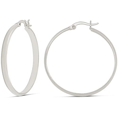 Amazon Essentials 14K Gold or Sterling Silver Plated Polished Dome Hoop - color: Silver, size: 35 mm