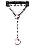 Black Leather Choker Collar For Women, Handmade Heart Slip Chain Choker Long Necklace with Adjustable Buckle - color: B-Black-Black-Pink, size: 18''chain