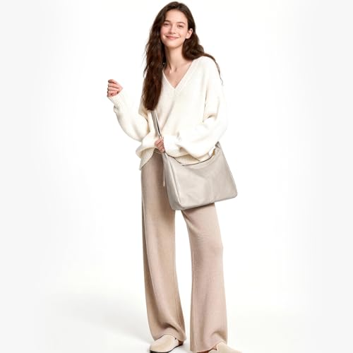 Brown Shoulder Bag for Women,Brown Leather Purse Slouchy Hobo Bags Everyday Purse Daily Commuting Bag with Zipper - color: White