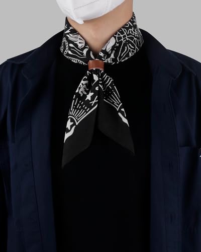 100% cotton Bandana Scarf With Leather Scarf Buckle, Retro sail pattern Neck Scarf for Men & Women Cowboy Scarves