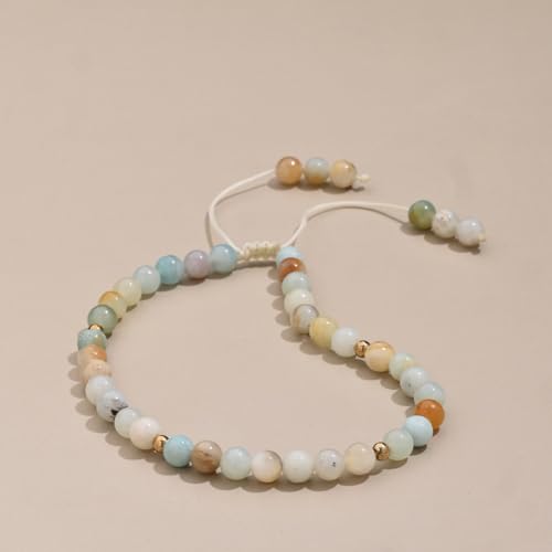 Softones 6mm Natural Stone Anklet for Women Gemstone Ankle Bracelets for Women Healing Energy Crystal Anklets Adjustable(8.5-10 Inches) - color: amazonite