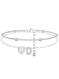 FindChic Silver/14K Gold Plated Layered CZ Initial Ankle Bracelet for Women | Waterproof Stainless Steel, Cubic Zirconia Letter Charm, Non-Tarnish, Hypoallergenic, Adjustable Extender, Summer Jewelry - color: Silver-CZ Heart, size: D