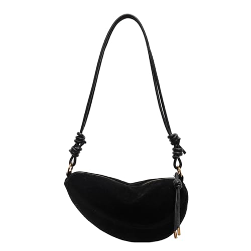 Suede Bags for Women Small Suede Purses Crescent Bag Crossbody Shoulder Bag Trendy Tote Handbags - color: B Suede Black