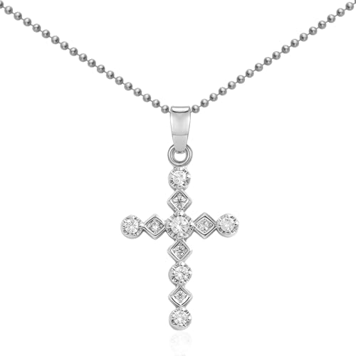 14K Gold Plated Cross Pendant Necklaces for Women Trendy, Dainty Choker CZ Cross Necklace Non Tarnish,Simple Tiny Cross Necklace for Jewelry Gifts - style: Cubic Cross-Platinum