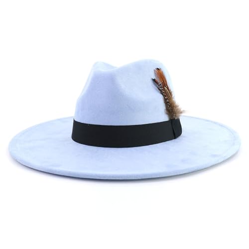 LIDHAY Big Wide Brim Fedora Hats for Women Men Western Suede Hat Panama Hat Outdoor Hats - color: Sky Blue