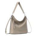 Genuine Leather Hobo Crossbody Bag for Women, Soft Real Leather Bucket, Shoulder Handbag Purse with 2 Removable Strap - color: Taupe-grey