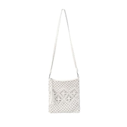 Eiyye Handmade Crochet Purse Boho Cotton Rope Crossbody Shoulder Bag with Tassel Casual Bag for Women - color: Off White-vertical