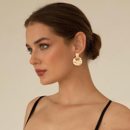 MUYAN Gold and Silver Boho Hammered Dangling Earrings for Women Modern Statement Finish Dangle Drop Earrings Jewelry - color: A Hammered