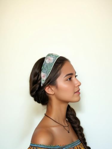 2 Pcs Vintage Floral Embroidered Headbands for Women Wide Boho Mesh Fabric Hair Bands with leaf Flowers, Comfortable Non-Slip Hair Accessories for Girls,Daily Wear & Special Occasions