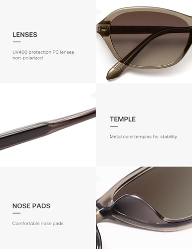 SOJOS Retro Oval Sunglasses for Women Trendy Cat Eye Narrow Chic Y2K 90s Sunnies SJ2685 - color: Transparent Taupe/Greyish-brown Grading