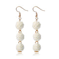 Lightweight Boho Thread Raffia Earrings for Women Handmade Braided Straw Wicker Lantern Ball Earrings Summer Beach Bohemian Geometric Earrings Holiday - color: white