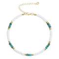 Natural Stone Beaded Anklets Bracelets for Women Handmade Beaded Anklet Bracelet Waterproof Boho Beads Ankle Bracelet Adjustable Summer Jewelry - color: white+blue