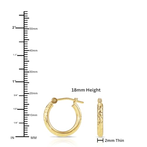 14k Yellow Gold Hand Engraved Diamond-cut Round Hoop Earrings - style: 18mm (0.7 inch)