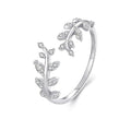 MUNDELL 925 Sterling Silver Simple Multi-layer Leaf Adjustable Ring Green Lucky Leaves Statement Ring for Women Promise Ring Fine Jewelry - color: Silver Leaf