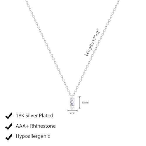 Luxval Diamond Pendant Gold Necklace for Women，Dainty 18k Gold Plated Choker Necklaces Simple Gold Jewelry Gifts for Women Girls - color: Silver-Birthstone