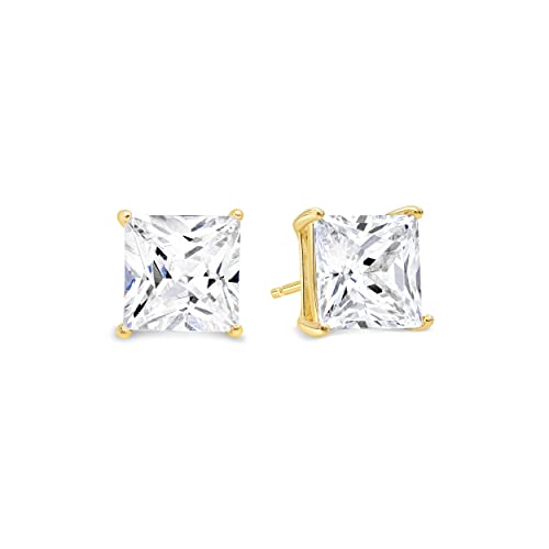 KEZEF Sterling Silver Stud Earrings for Women & Men - 4-Prong Setting Cubic Zirconia Earrings Studs - Premium CZ S925 Hypoallergenic - Available in 14K White and Yellow Gold, Rose Gold - 3mm to 9mm - color: 14K Yellow Gold, size: 8mm - Bold
