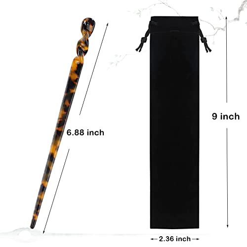 6 Pieces Acetate Hair Sticks - Tortoiseshell and Leopard Print Hairpin Chopsticks for Buns, Long Hair Accessories with Flannel Bag for Women Girls - color: Elegant Pattern