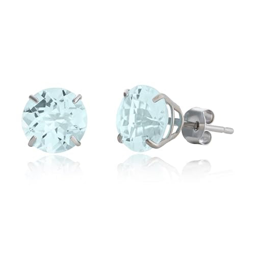 10k Gold 8mm Round Birthstone Stud Earrings for Women by MAX + STONE - color: Aquamarine