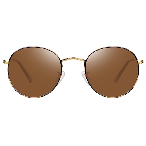 MEETSUN Round Polarized Sunglasses for Women Men Classic Retro Metal Frame Sun Glasses UV Protection - color: Leopard/Brown