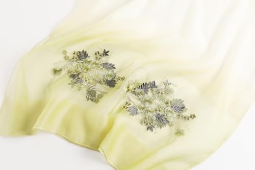 WINCESS YU Women Mulberry Silk Scarf Long & Large Embroidered Floral Pattern Shawl and Wraps Neckerchief for Hair & Neck - color: Gradient Light Green