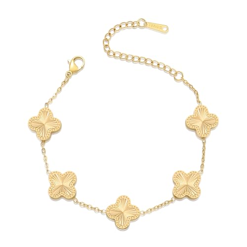 AIPPK 18K Gold Plated Clover Bracelet Dupes Gold Danity Bracelet for Women Flower Four Leaf Bracelets Lucky Jewelry Gifts for Women - color: Gold