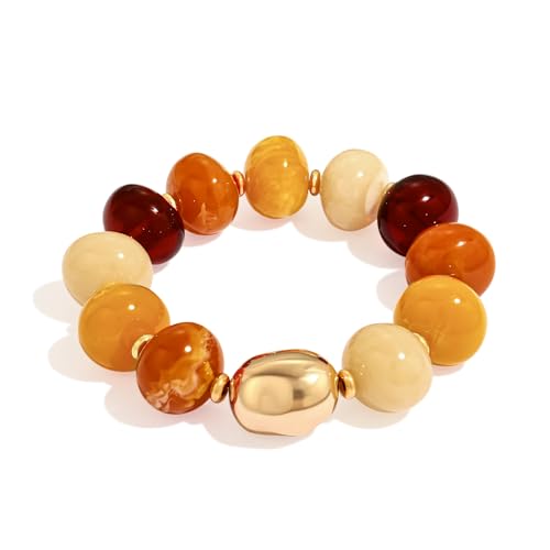 Multicolor Chunky Beaded Bracelet for Women Bold Acrylic Resin Stretch Bracelet Summer Beach Statement Bracelets Trendy Elastic Bangle Jewelry - color: Chunky bead bracelet-multi brown