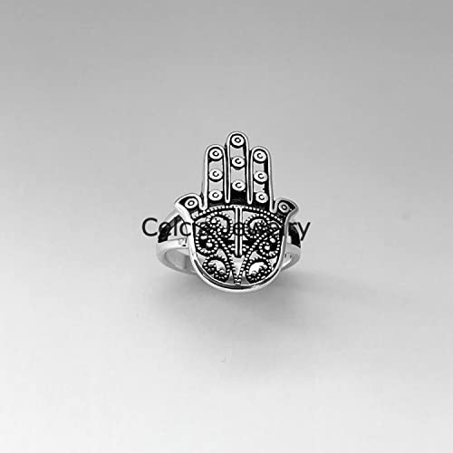 Solid 925 Sterling Silver Large Hamsa Ring, Flower Ring, Statement, Hand, Religious, Boho Bohemian, Minimalist, Mothers Day (Size 7)