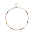 Bohemian Beaded Choker Necklace for Women Adjustable Colorful Rice Bead Necklace Handmade Beach Necklace Boho Beach Summer Ocean Hawaii Jewelry For Women Men - color: White1